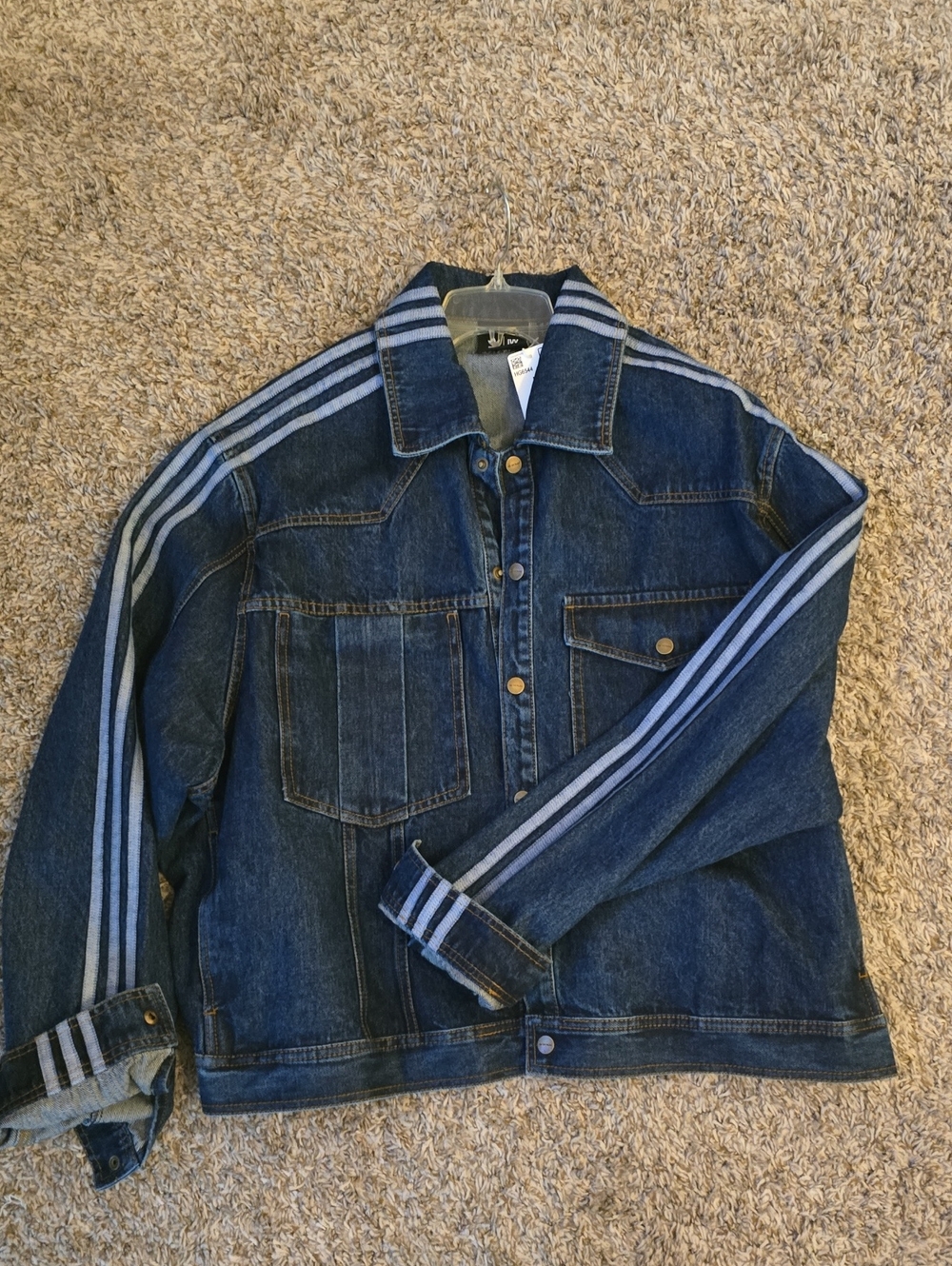 Adidas Ivy Park Denim Jacket with Light Blue Stripe Detail